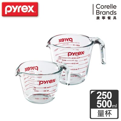 【美國康寧_二入組】Pyrex耐熱玻璃單耳量杯(500ML+250ML)
