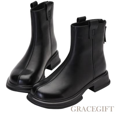 【Grace Gift】俐落達人百搭中車線輕量短靴 黑