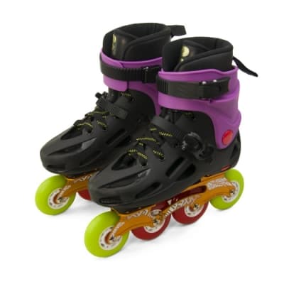 DLD多輪多 專業鋁合金底座平花直排輪 溜冰鞋 黑紫 GP-003 附贈太空背包