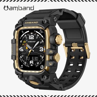 AmBand Apple Watch 專用保護殼 ❘ M3 美國鋼鐵特攻軍規  黑金TPU 錶帶 ❘ 45mm - Apple Watch 9 / 8 / 7