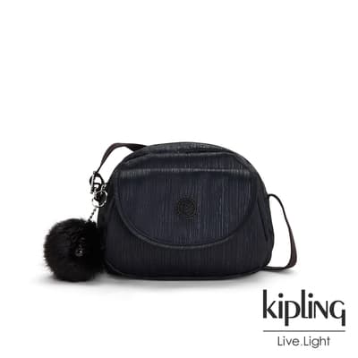 Kipling 光澤緞面黑絲絨翻蓋側背小包-STELMA