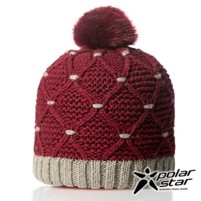 【PolarStar】女 拼色保暖帽『暗紅』P18606