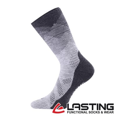 【LASTING捷克】美麗諾羊毛厚款中筒健行襪(LT-FWN灰黑/抗菌除臭/吸濕排汗/柔軟舒適)