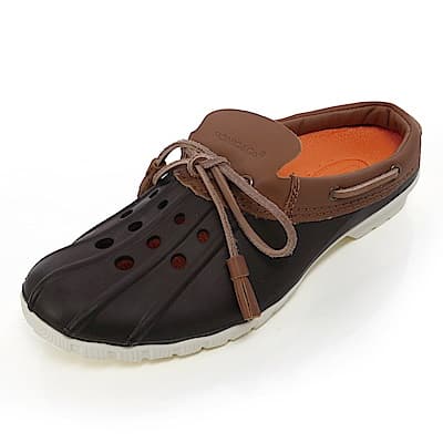 (男)Ponic&Co美國加州環保防水洞洞半包式拖鞋-深咖啡