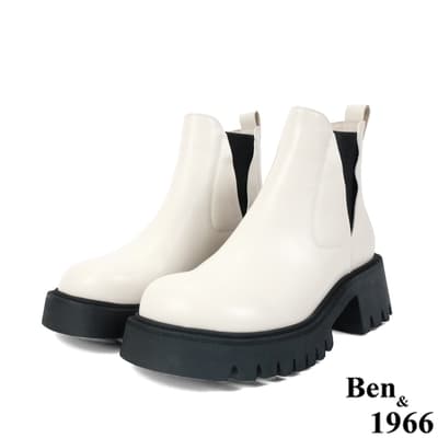 Ben&1966高級頭層牛皮個性大頭踝靴-米白(227172)