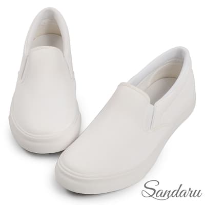 山打努SANDARU-懶人鞋 簡約超軟真皮墊休閒鞋-白