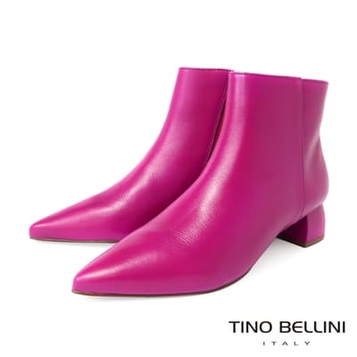 Tino Bellini 巴西進口俐落修飾尖頭拉鍊低跟短靴-桃紫