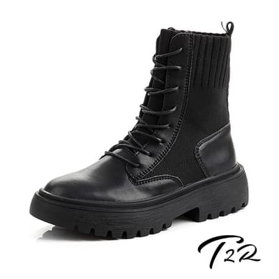 T2R-正韓空運-真皮綁帶造型潮流襪靴-增高約5.5公分-黑