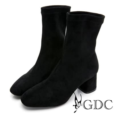 GDC-時尚韓風基本簡約素色顯瘦中筒襪靴-黑色