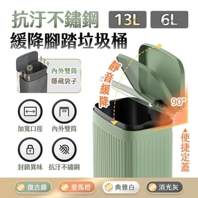 【FJ】精美輕奢緩降抗汙腳踏垃圾桶MT2(大款13L款)