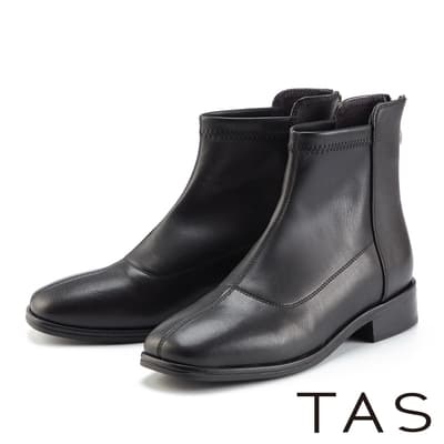 TAS 柔軟皮質百搭顯瘦低跟短靴 黑色