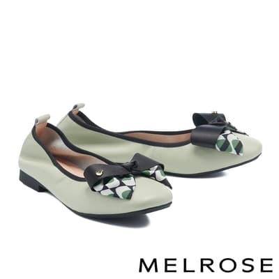 低跟鞋 MELROSE 氣質浪漫蝴蝶結金屬飾釦牛皮低跟鞋－綠