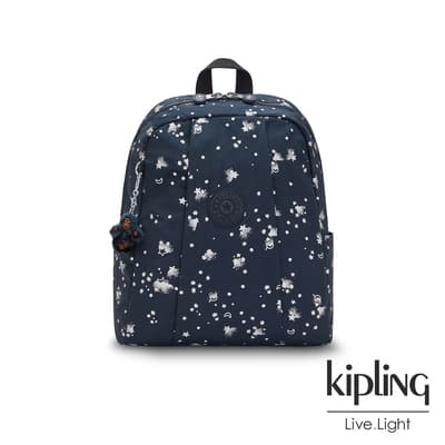Kipling 清新黑點綴星星印花側袋矩形後背包-HAYDEE