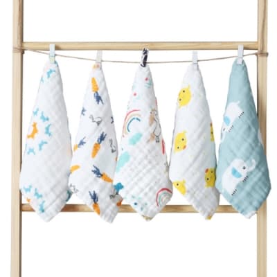 【優貝選】童趣圖案純綿柔軟嬰幼兒水洗六層紗 布方巾 超值六件組