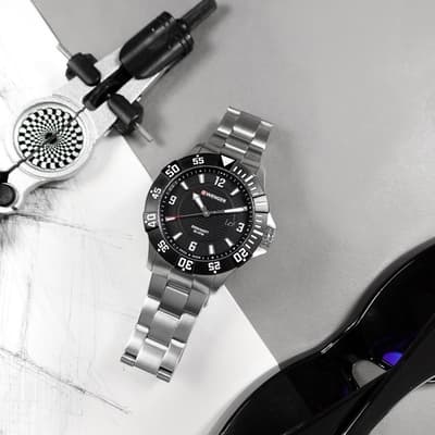 WENGER  / Seaforce 海神 潛水錶 日期 防水 不鏽鋼手錶-黑色/43mm