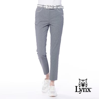 【Lynx Golf】女款日本進口布料彈性經典格紋口袋出芽設計窄管九分褲-灰色