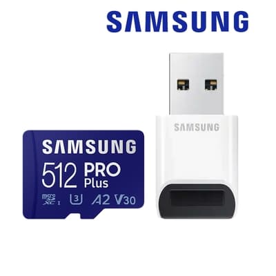 SAMSUNG 三星PRO Plus microSDXC UHS-I U3 A2 V30 512GB記憶卡 含高速讀卡機 公司貨 (MB-MD512KB/WW)