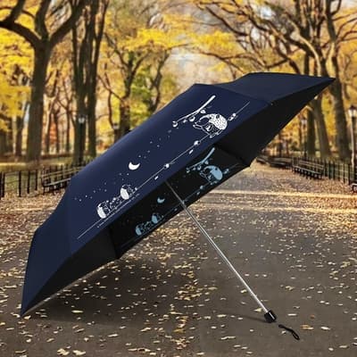 雙龍牌 刺蝟超細黑膠蛋捲傘三折傘抗UV鉛筆傘防曬晴雨傘B1462B- 海軍藍