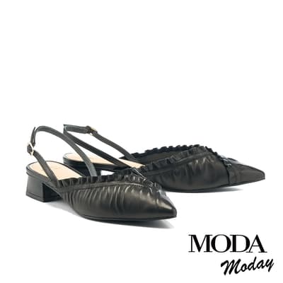 穆勒鞋 MODA MODAY  自然質感羊皮後繫帶尖頭低跟穆勒鞋－黑