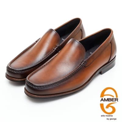 AMBER經典系列素面漸層皮革直套式紳士鞋方頭鞋-淺咖啡色