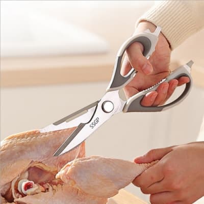 PUSH!廚房用品廚房多功能海鮮剪刀可拆雞骨剪刀灰色D219