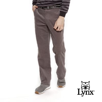 【Lynx Golf】男款彈性舒適細條燈芯絨平口休閒長褲-灰色