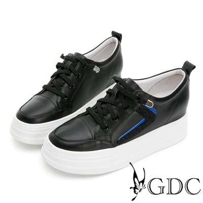 GDC-繽紛真皮水鑽厚底免綁帶休閒鞋-黑色