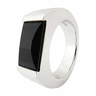 萬寶龍MONTBLANC 壓印LOGO黑寶石鑲飾寬版戒指(銀)