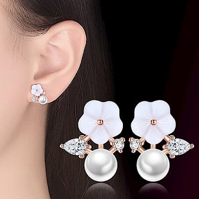 I.Dear飾品-正白K-花無缺-韓國貝殼花朵珍珠氣質樹枝耳針耳環DB58