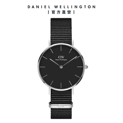 Daniel Wellington DW 手錶 Petite Cornwall 32mm寂靜黑織紋錶-黑錶盤-銀框 DW00100216