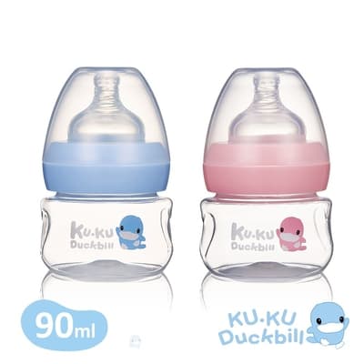 KUKU酷咕鴨 幾何視界PP寬口果汁奶瓶90ml(藍/粉)