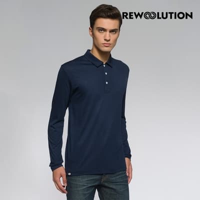 【Rewoolution】男 INDY 190g長袖Polo衫[海軍藍] 羊毛衣 長袖T恤 登山必備 吸濕排汗 REAB2MC30156