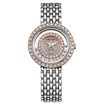 RHYTHM日本麗聲 奢華貴氣淑女造型鑲鑽設計石英腕錶-玫瑰金/30.5mm