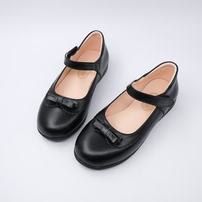 Swan天鵝童鞋-女童黑色真皮學生平底娃娃鞋8707-黑