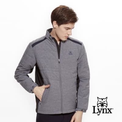 【Lynx Golf】男款防潑水橫紋鋪棉異材質剪接長袖外套-深藍色