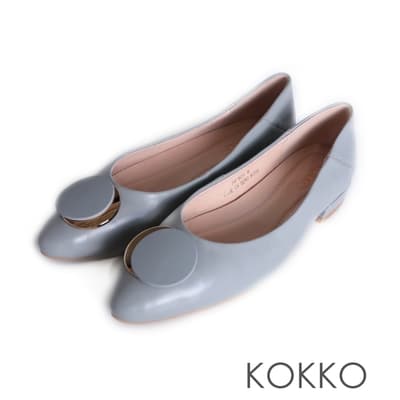 KOKKO精緻素雅圓形飾扣柔軟羊皮包鞋灰藍色
