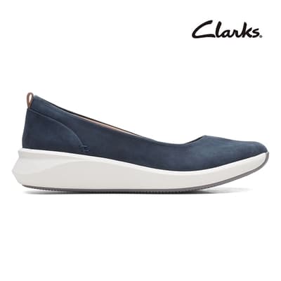 【Clarks】Un Rio Vibe 女款流線感全皮面輕鬆套入便鞋 休閒鞋 海軍藍(CLF65787C)