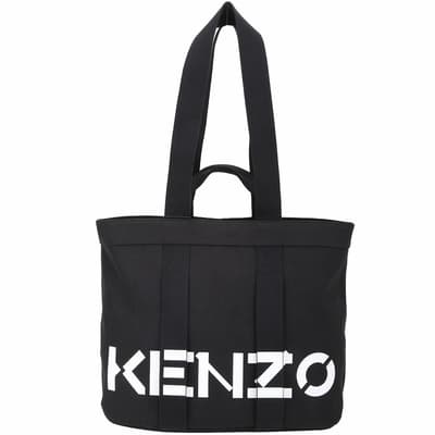 KENZO 大款 字母印花帆布雙提把手提/肩背托特包(黑色)