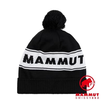 【Mammut】Peaks Beanie 保暖針織LOGO毛球羊毛帽 黑/白 #1191-01100