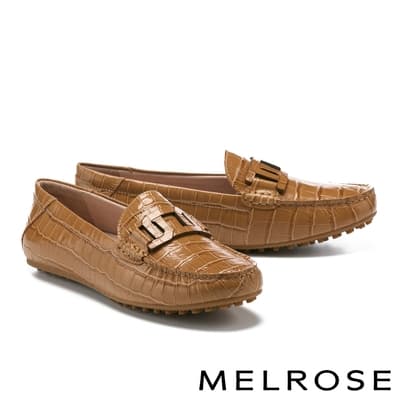 平底鞋 MELROSE 復古質感幾何皮釦全真皮樂福平底鞋－棕