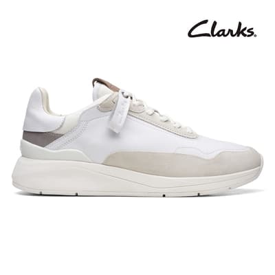【Clarks】Coast Lite Lo 男款異材質拼接流線感厚底休閒鞋 白+沙色(CLM67737C)