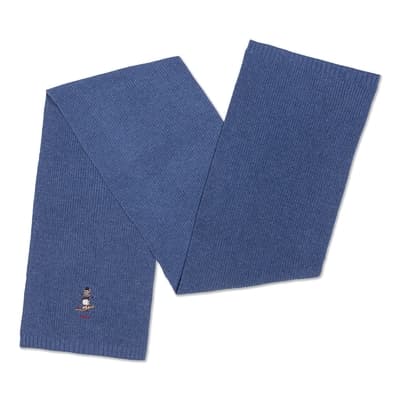 Polo Ralph Lauren RL 熱銷刺繡滑雪熊針織圍巾-灰藍色