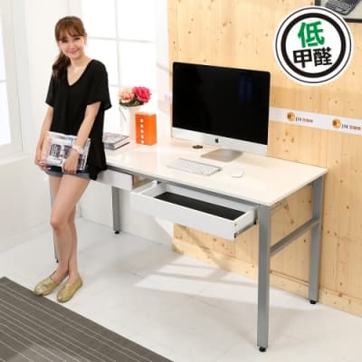 BuyJM木紋白低甲醛160公分雙抽屜穩重工作桌/書桌160x60x79公分