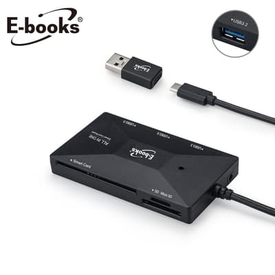 E-books T46 Type C+USB3.2 晶片複合讀卡機+3孔HUB 贈USB接頭