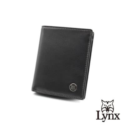 【Lynx】美國山貓細面紋進口牛皮直立式短夾 9卡/雙鈔位/零錢袋 皮夾錢包-黑色