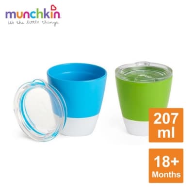 munchkin滿趣健-學飲杯207ml(附開口杯蓋)2入-藍/綠