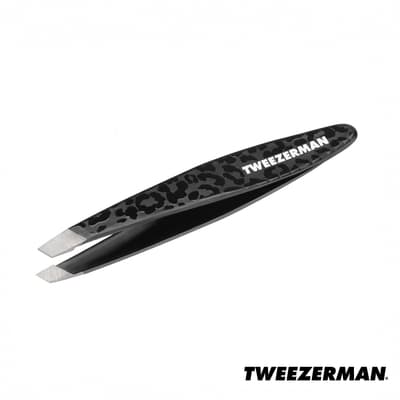 Tweezerman 專業斜口鑷隨行款-豹紋 Black Leopard Mini Slant Tweezer