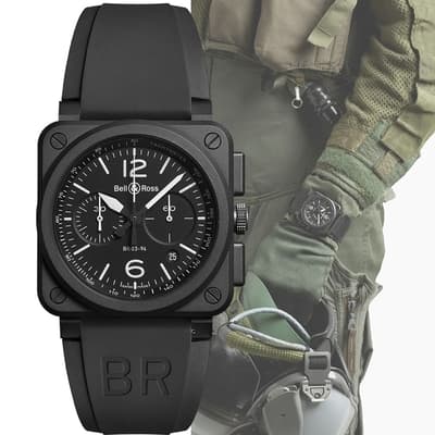 Bell&Ross 黑色啞光陶瓷計時機械腕錶(BR0394-BL-CE)-42mm