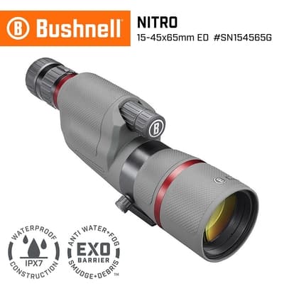 美國 Bushnell 倍視能 Nitro 戰硝系列 15-45x65mm ED螢石專業級單筒望遠鏡 SN154565G (公司貨)