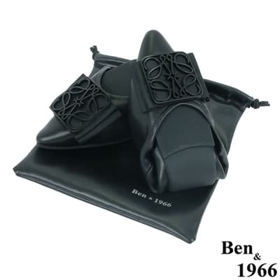 Ben&1966經典舒適牛皮尖頭優雅釦飾摺疊鞋-黑(2280051)